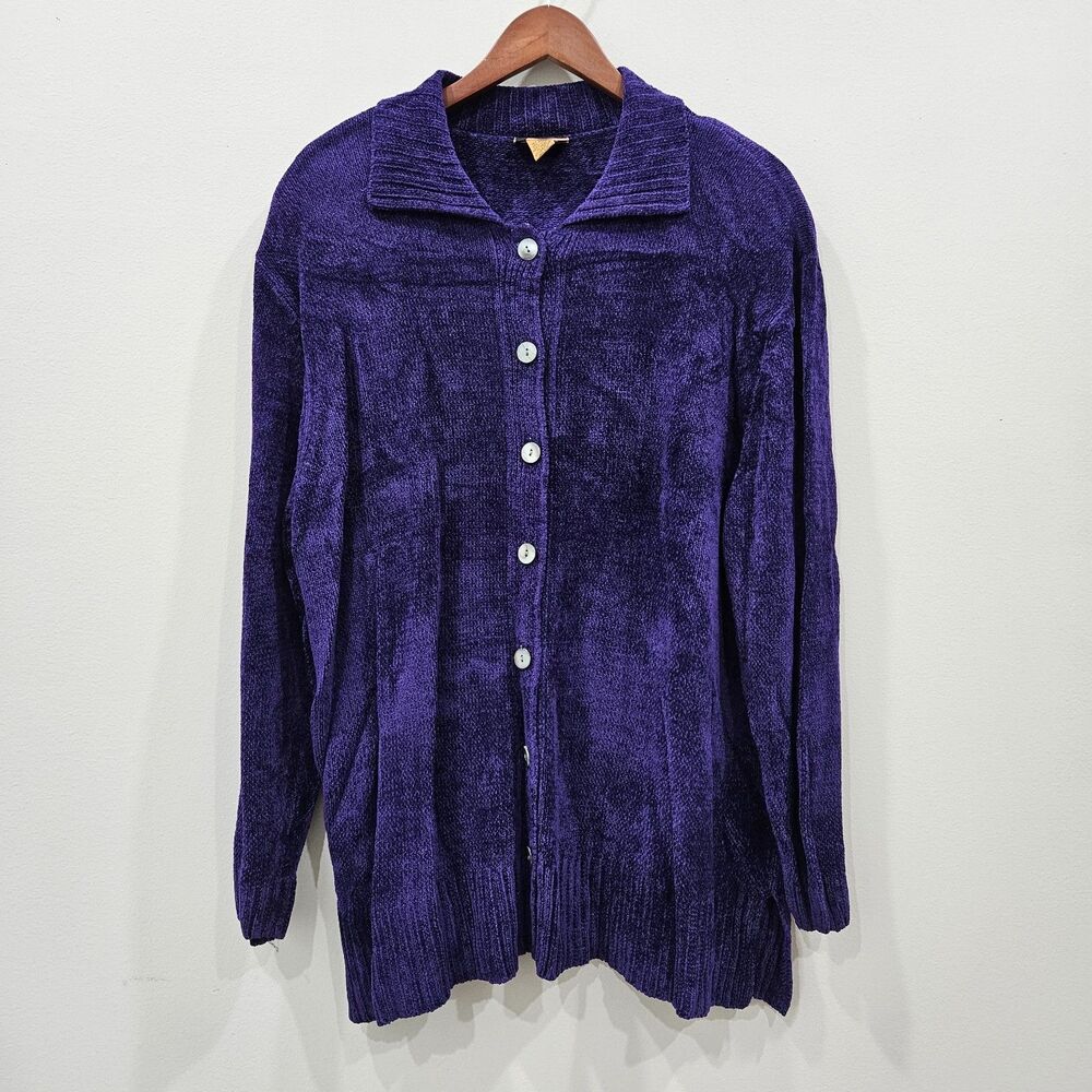 E Wear Womens Chenille Cardigan Plus Size 2X Blue Chunky Knit Rib Vibrant Layers
